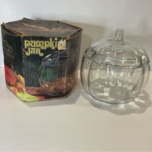 Vintage Anchor Hocking pumpkin clear glass jar with lid